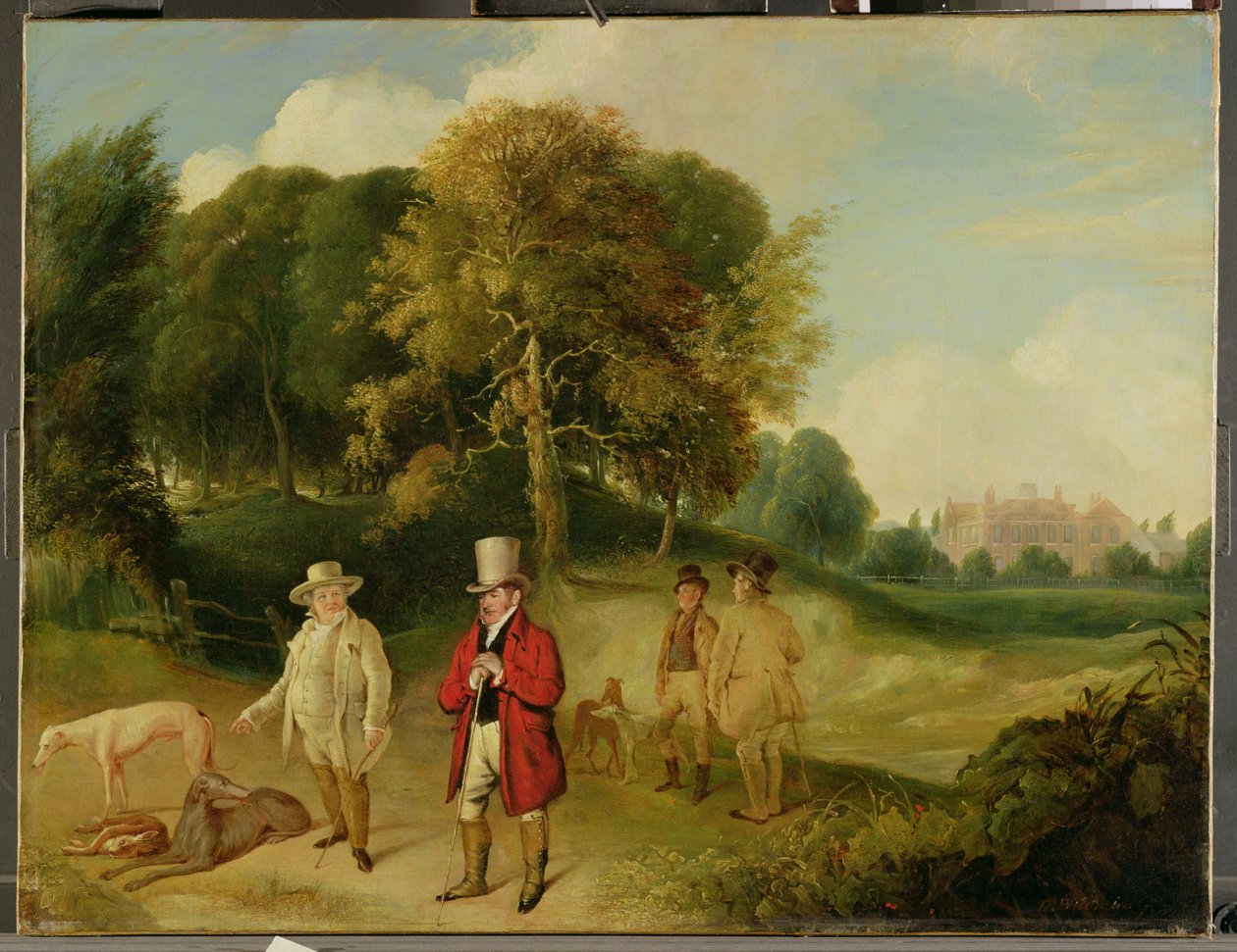 J. M. W. Turner (1775-1851) ja Walter Ramsden Fawkes (1769-1825) Farnley Hallissa, n. 1820-24 tekijältä John Robert Wildman