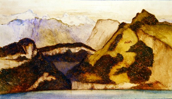 Järvikohtaus, n. 1880 (akvarelli paperille) (pari numeroon 359450) tekijältä John Roddam Spencer Stanhope