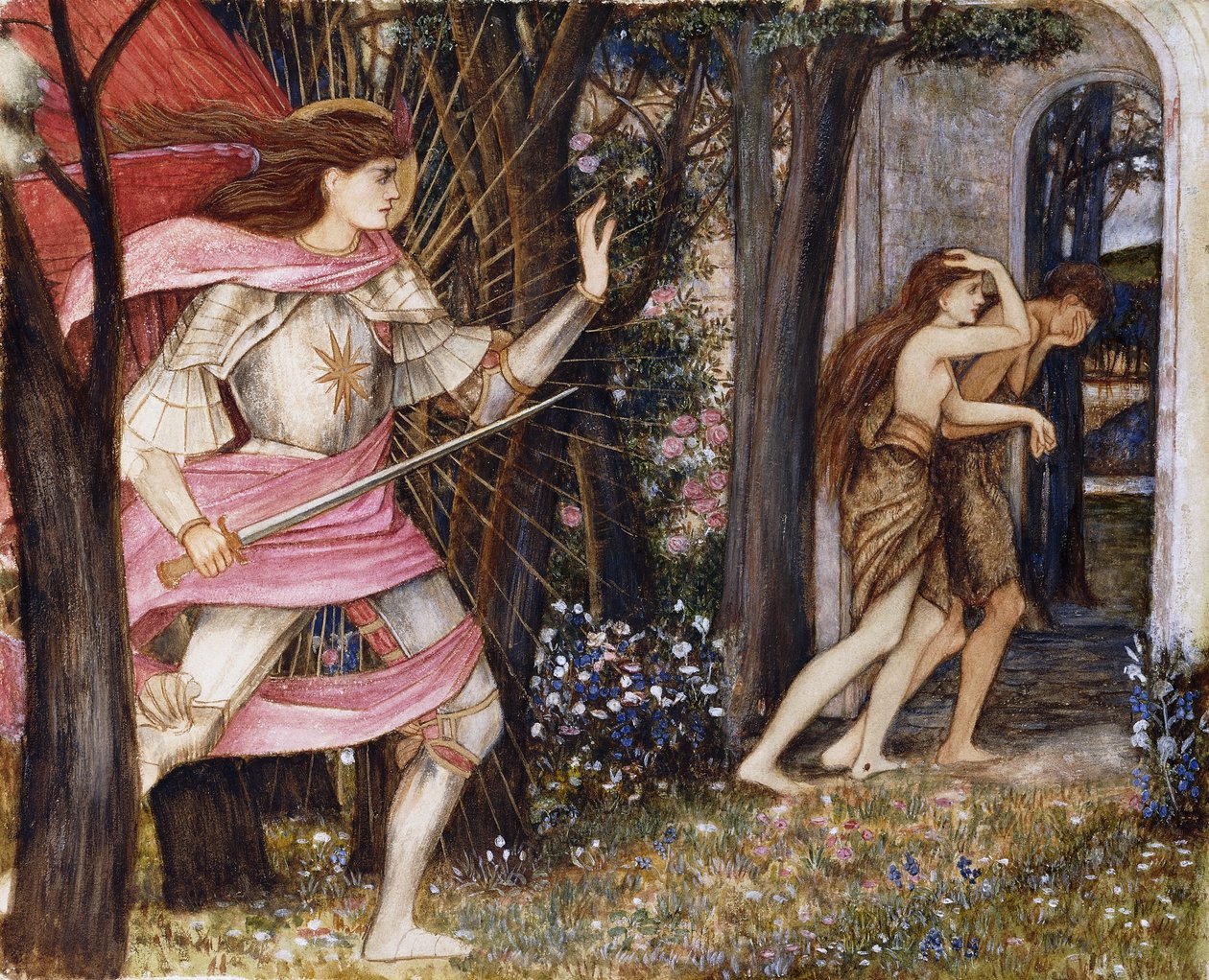Karkotus Eedenin puutarhasta, noin 1877 tekijältä John Roddam Spencer Stanhope