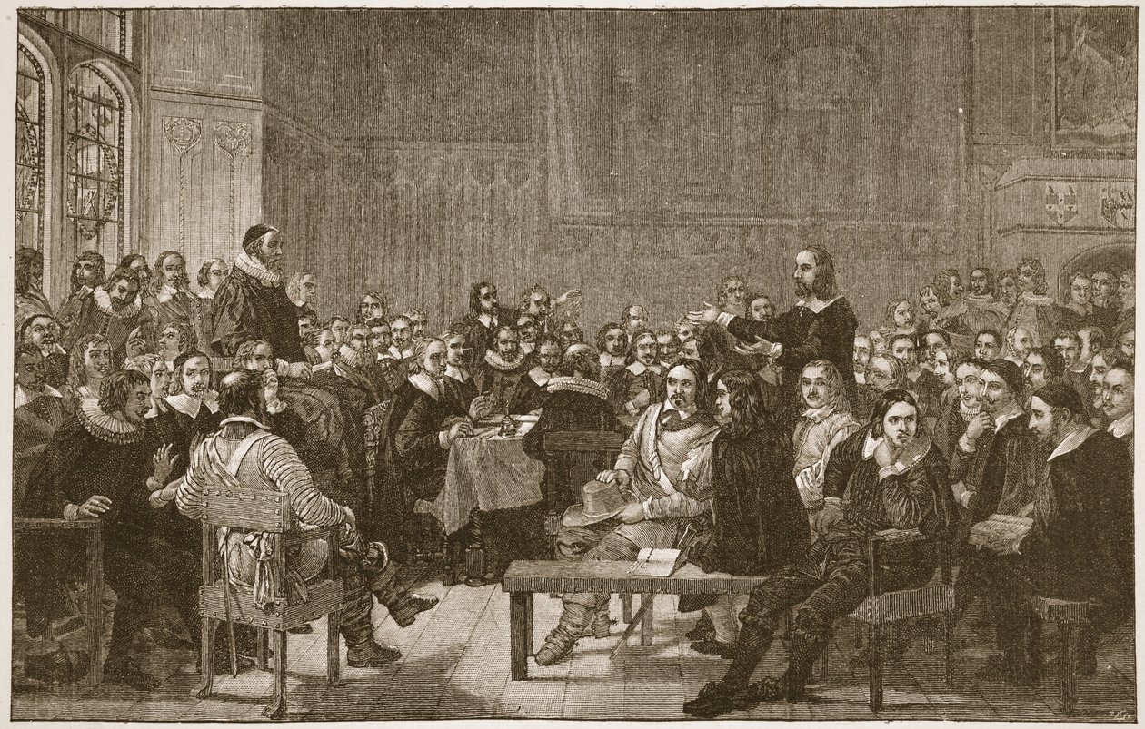 The Westminster Assembly of Divines, kuvitus teoksesta "The Church of England: A History for the People", kirjoittanut H.D.M. Spence-Jones, pubi. n. 1910 (seepiavalokuva) tekijältä John Rogers Herbert