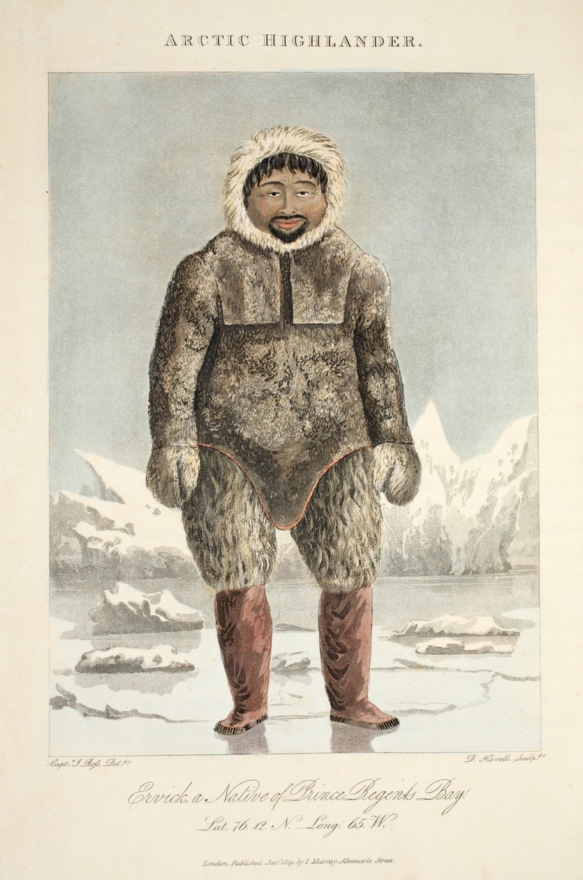 Arctic Highlander, Ervick, Prince Regents Bayn kotoisin, kuvitus teoksesta "A Voyage of Discovery...", 1819 tekijältä John Ross