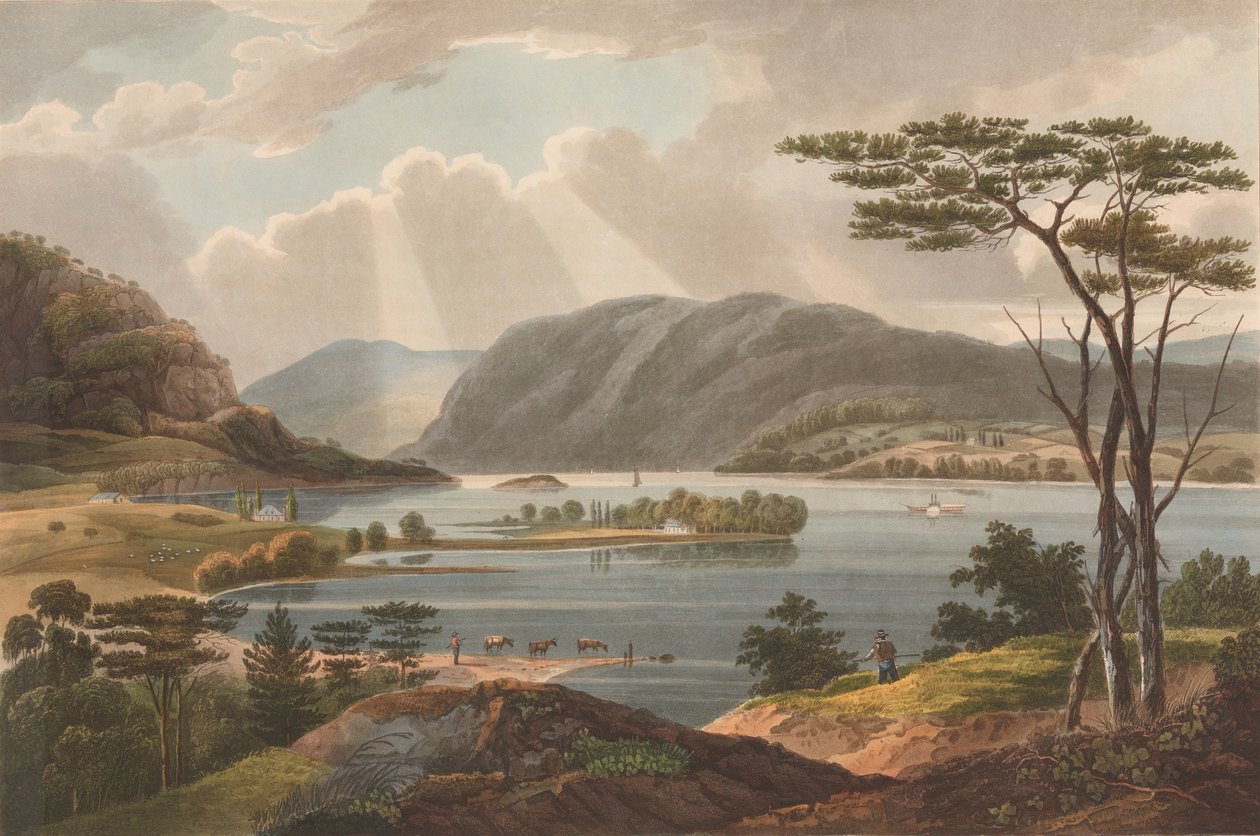 Näkymä Fishkillistä Hudson River Portfolion länsipisteeseen nro 15, 1825. tekijältä John Rubens Smith