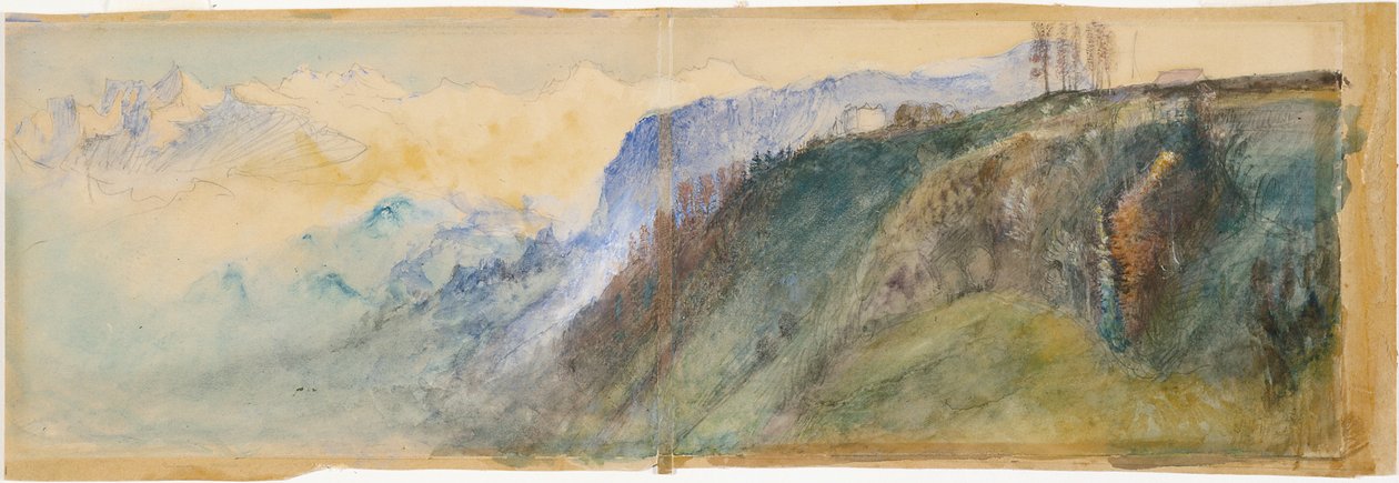 Bernese Oberland (akvarelli lyijykynällä luonnonvalkoiselle paperille) tekijältä John Ruskin