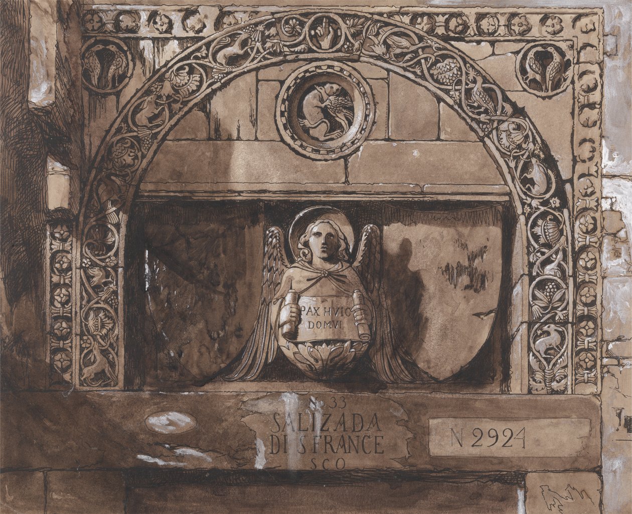 Palazzo Contarini della Porta di Ferron ovenpää (kynä, muste, pesu ja bc paperilla) tekijältä John Ruskin