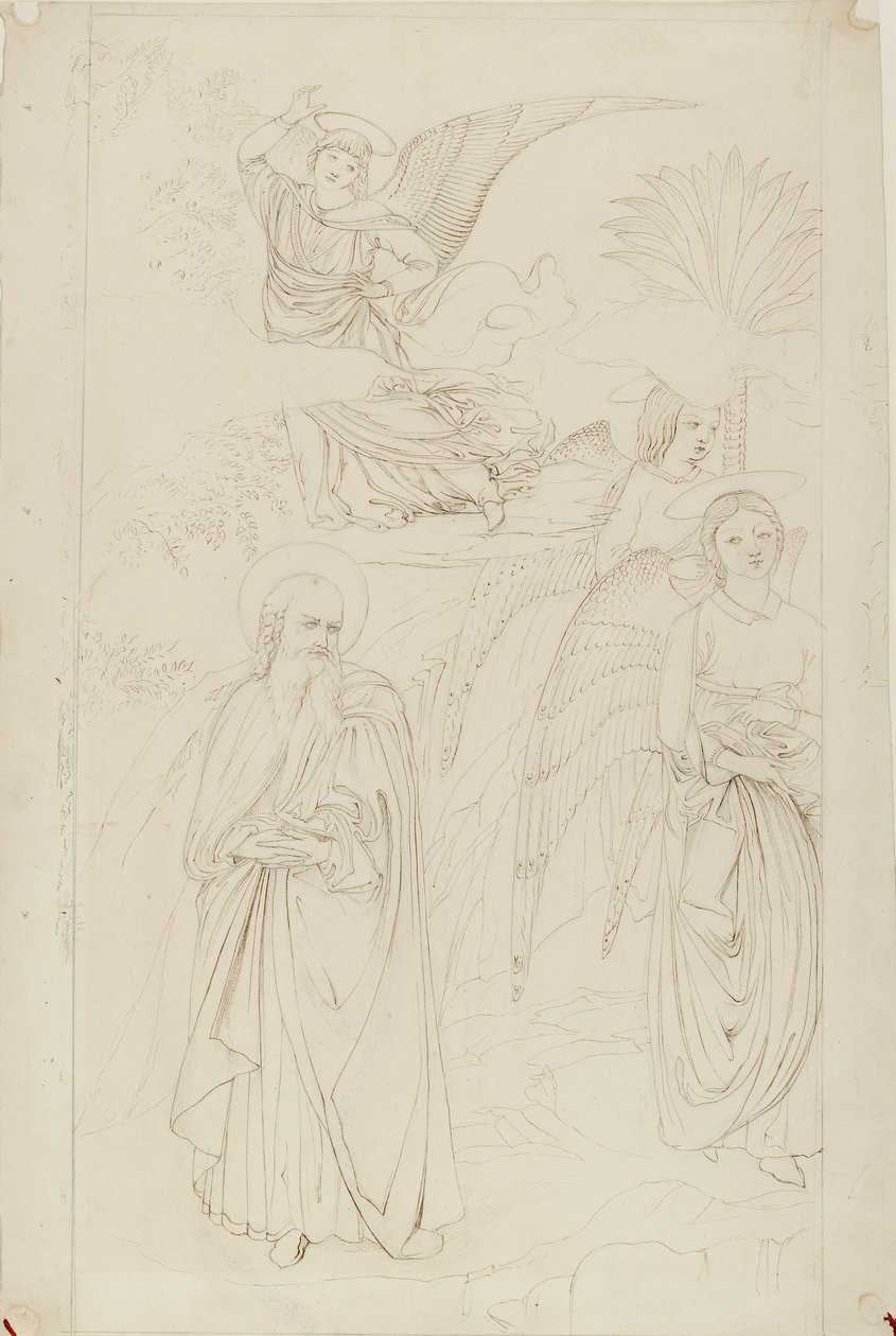 Benozzo Gozzolin piirros Abrahamin eroamisesta enkeleistä, 1845 tekijältä John Ruskin