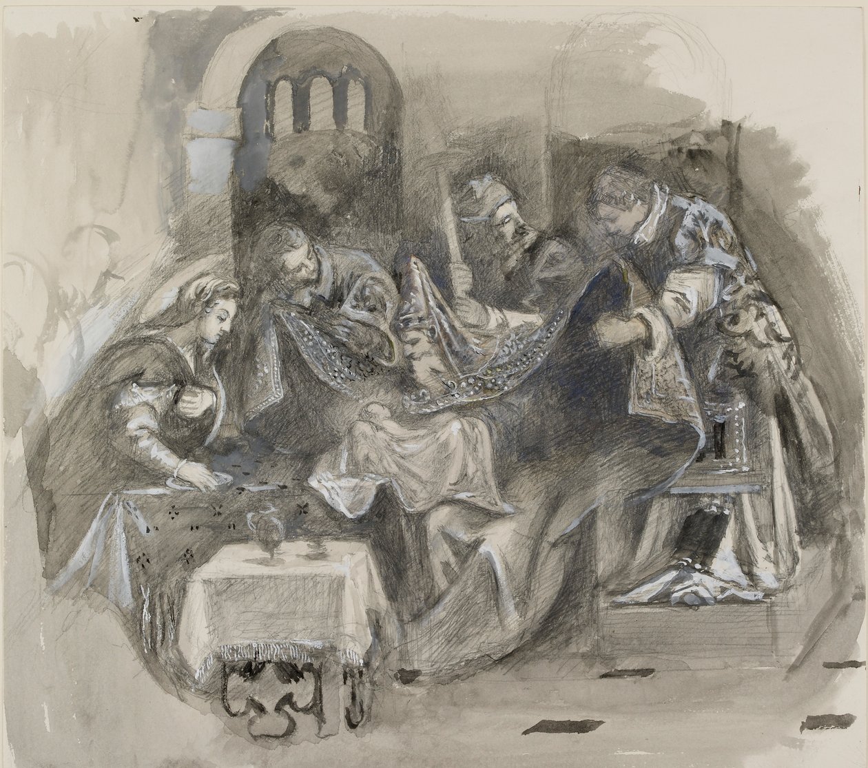 Piirustus Tintoretton ympärileikkauksesta Scuola Grande di San Roccossa, elokuu 1869 tekijältä John Ruskin