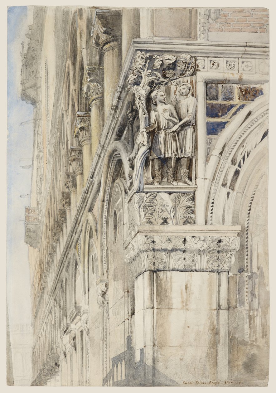 Dogen palatsin julkisivu, Venetsia - The Vine Angle, n. 1870 (akvarelli, muste ja kynä paperille) tekijältä John Ruskin