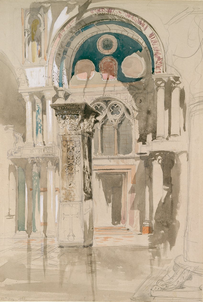 Osa Pyhän Markuksen basilikaa, Venetsia: Luonnos sateen jälkeen, 27. toukokuuta 1846 tekijältä John Ruskin