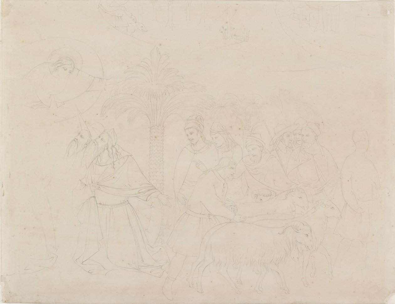 Lyijykynäpiirros osasta Jobin ystävät, 1845 tekijältä John Ruskin
