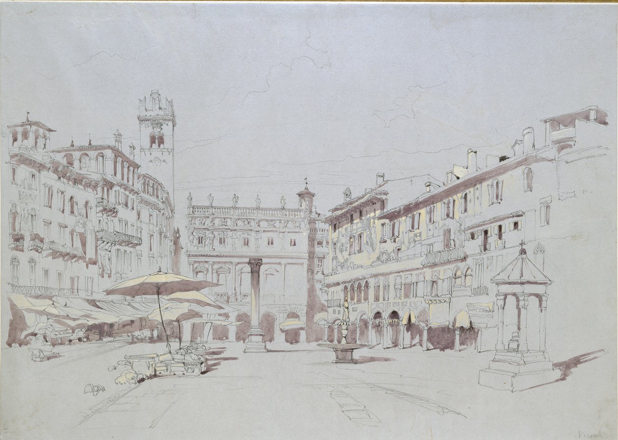 Tutkimus Piazza delle Erben yksityiskohtia varten, Verona, 19. toukokuuta 1841 tekijältä John Ruskin
