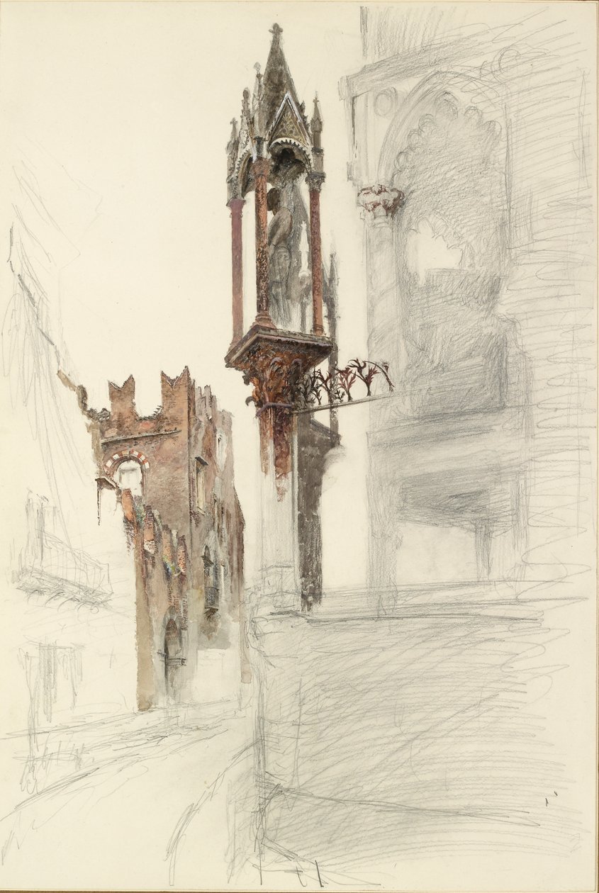 Cansignorio della Scalan hautaa ympäröivän markkinaraon tutkimus Veronassa, 1869 tekijältä John Ruskin