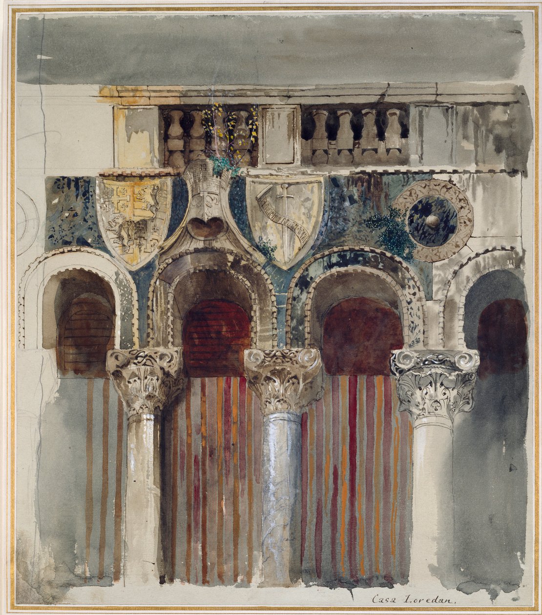 Tutkimus marmorikuoresta Casa Loredanin edessä, Venetsia, syys-lokakuu 1845 tekijältä John Ruskin