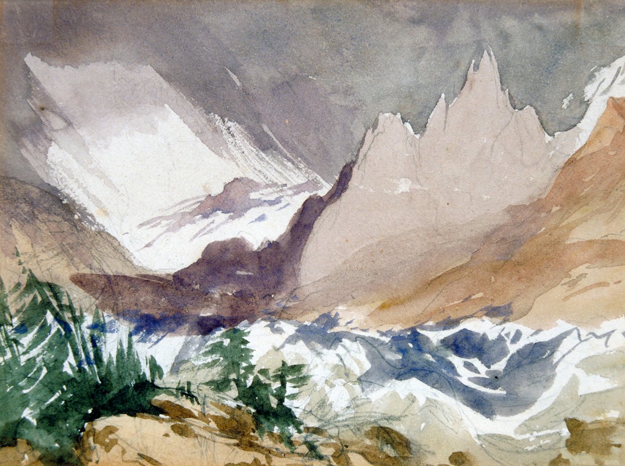 "Sveitsin vuoristomaisema", 1800-luku tekijältä John Ruskin