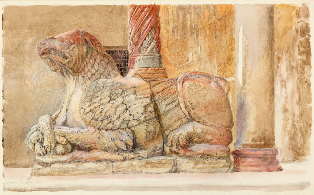 Gryphon, joka kantaa Duomon läntisen sisäänkäynnin pohjoisakselia, Verona, 18. - 28. kesäkuuta 1869. tekijältä John Ruskin