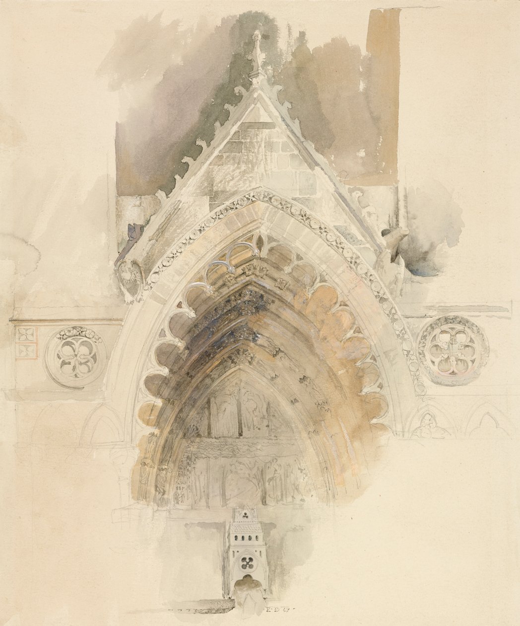 Amiensin katedraalin läntisen sisäänkäynnin pohjoinen kaari, 17.-18.5. tai 23.9.1856 tekijältä John Ruskin