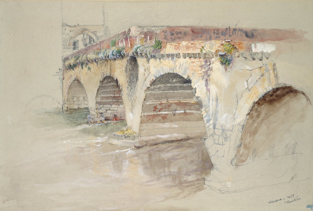 Ponte della Pietra, Verona, 14.-17.6.1869 tekijältä John Ruskin