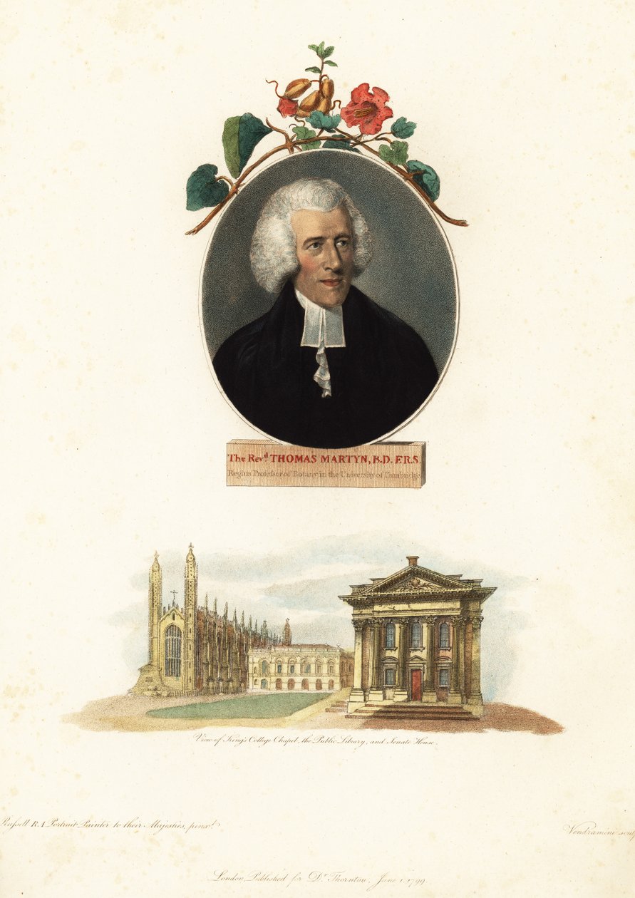 Thomas Martyn, kasvitieteen professori, Cambridgen yliopisto. 1799 (kaiverrus) tekijältä John Russel