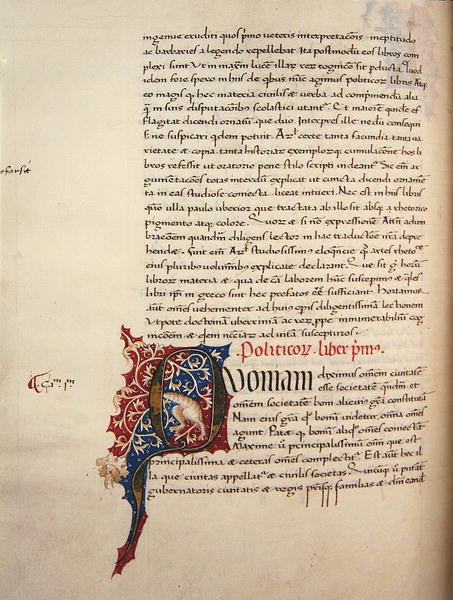 Ms.228, f.90v: Sivu Aristoteleen teoksesta Nikomakean etiikka ja politiikka tekijältä John Russell