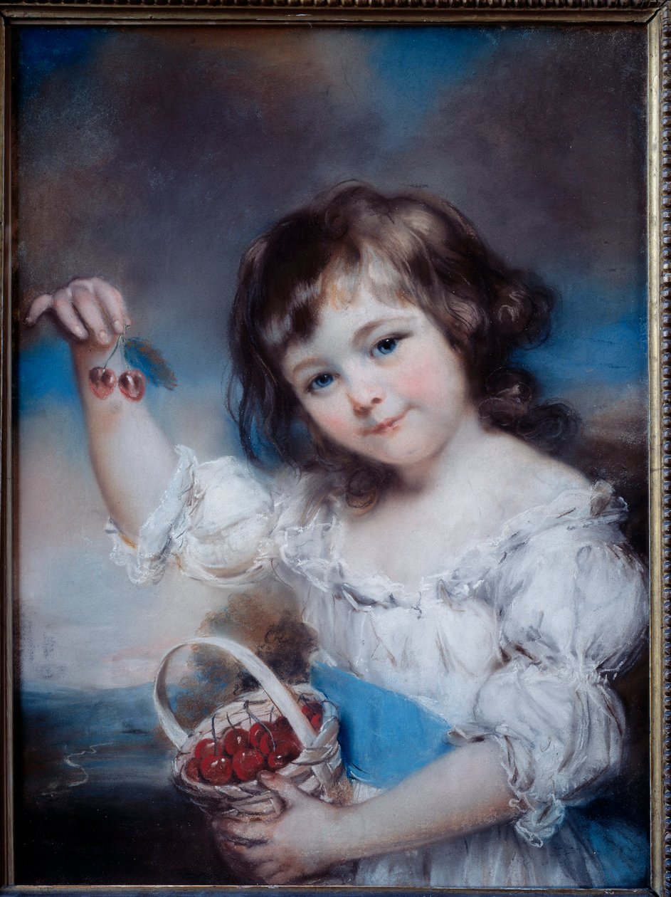 Muotokuva pienestä tytöstä kirsikkakorissa John Russelin (1745-1806) maalaus 1800-luku tekijältä John Russell