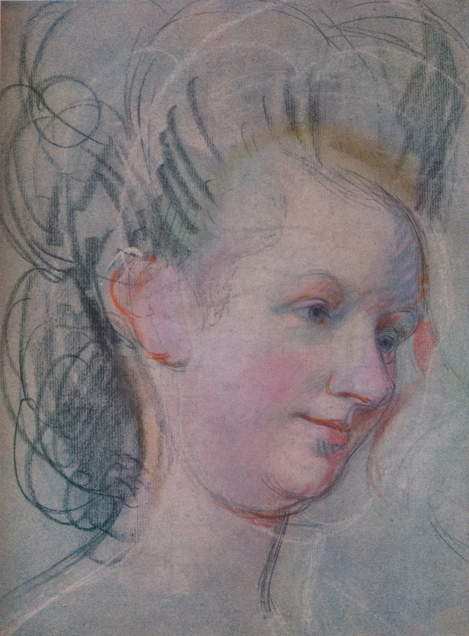 Luonnos naisen päästä, c1791 tekijältä John Russell