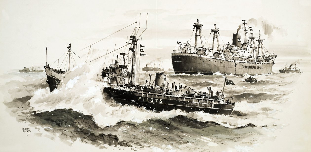 Tunnistamaton laiva ja pilottivene tekijältä John S. Smith