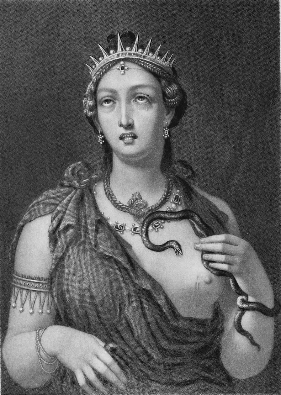 Kleopatra VII, teräskaiverrus Hadrianuksen huvilasta vuonna 1818 löydetystä enkaustisesta maalauksesta. tekijältä John Sartain