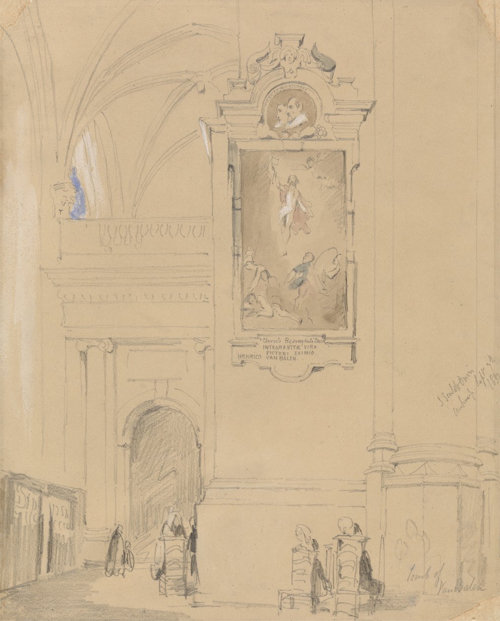 Hendrick van Balenin (1575-1632) hauta, Antwerpen, 7. syyskuuta 1832 (grafiitti wc:llä oranssilla paperilla) tekijältä John Scarlett Davis