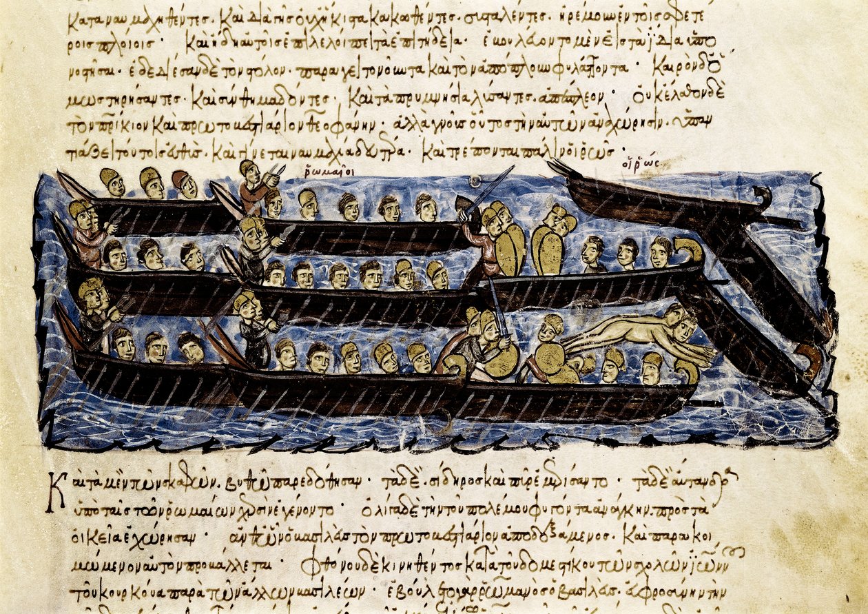 Venäläinen laivasto, pienoiskuva "Synopsis historiarumista", n. 1126-1150 tekijältä John Scylitzes