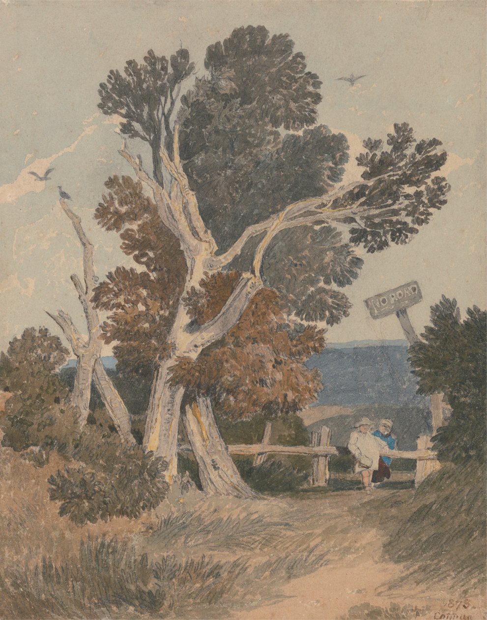 Ryhmä puita aidan vieressä tekijältä John Sell Cotman