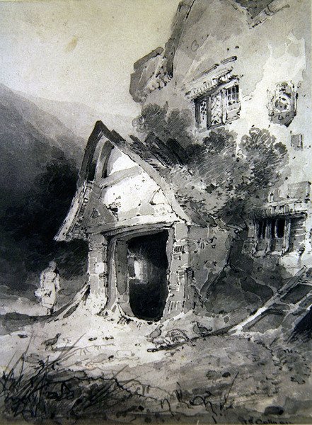 Raunioitunut kuisti (vesiväri paperille) tekijältä John Sell Cotman