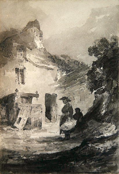 Dolgellyn vanha mökki (kynä ja harmaa pesu paperille) tekijältä John Sell Cotman