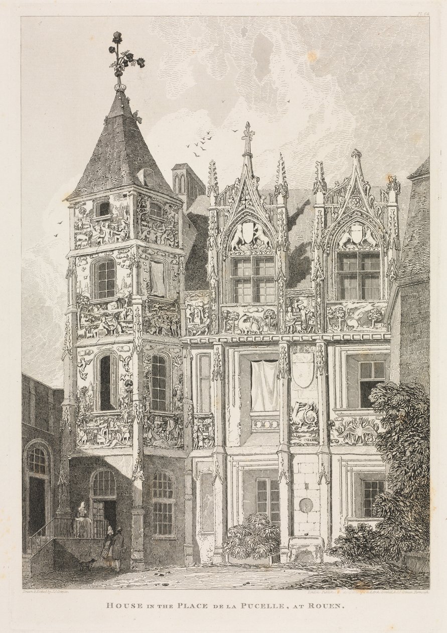 Normandian arkkitehtuuriset muinaiset esineet (Vol. II), Pl. 64: Talo Place de la Pucellessa, Rouenissa tekijältä John Sell Cotman