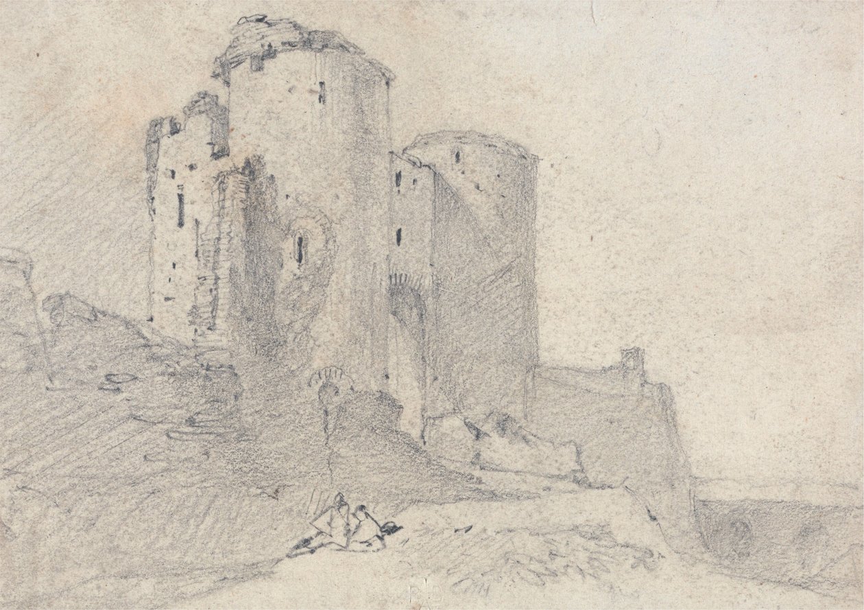 Beeston Castle, Cheshire: linnan sisäänkäynti tekijältä John Sell Cotman