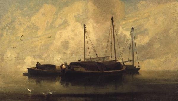 Boats at Anchor on Breydon Water, n. 1810 (öljy kankaalle) tekijältä John Sell Cotman