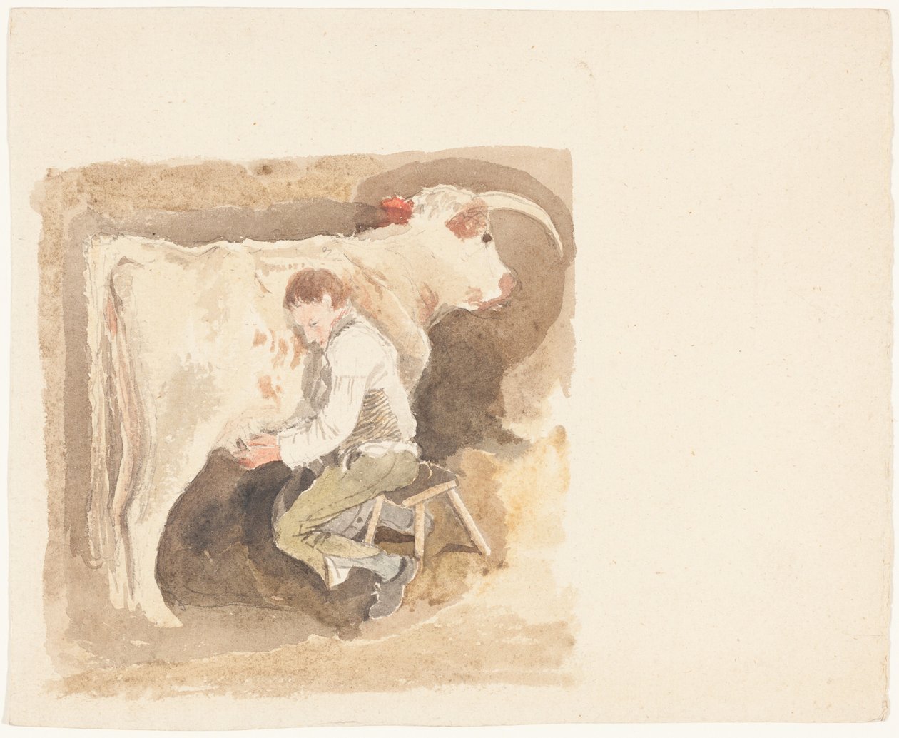 Poika lypsämässä lehmää tekijältä John Sell Cotman