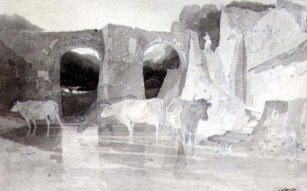 Nauta joessa (kynä & muste ja pesu) paperille tekijältä John Sell Cotman