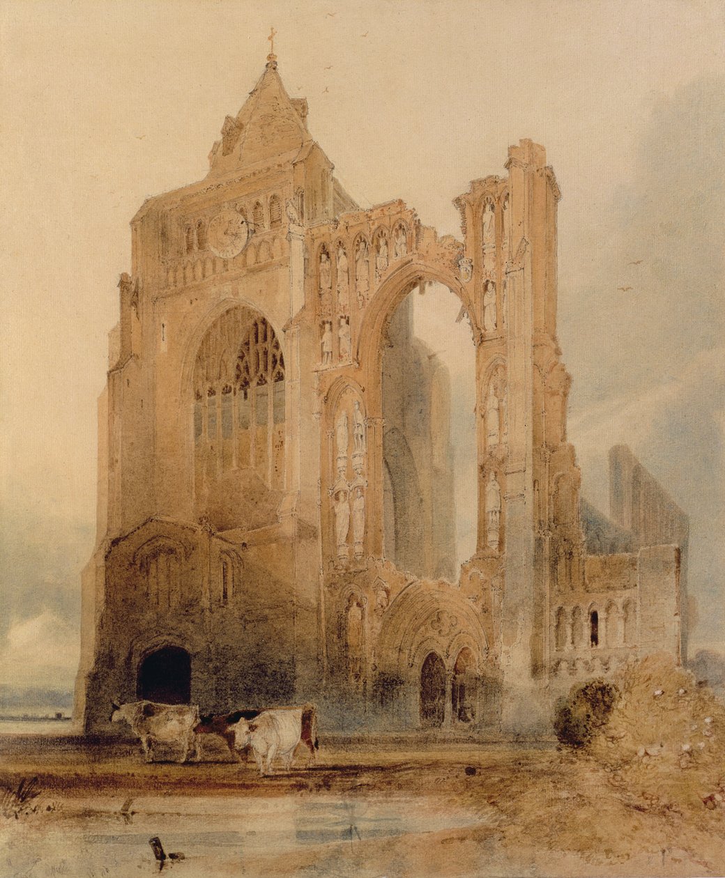 Croyland Abbey, Crowland (vesiväri paperille) tekijältä John Sell Cotman