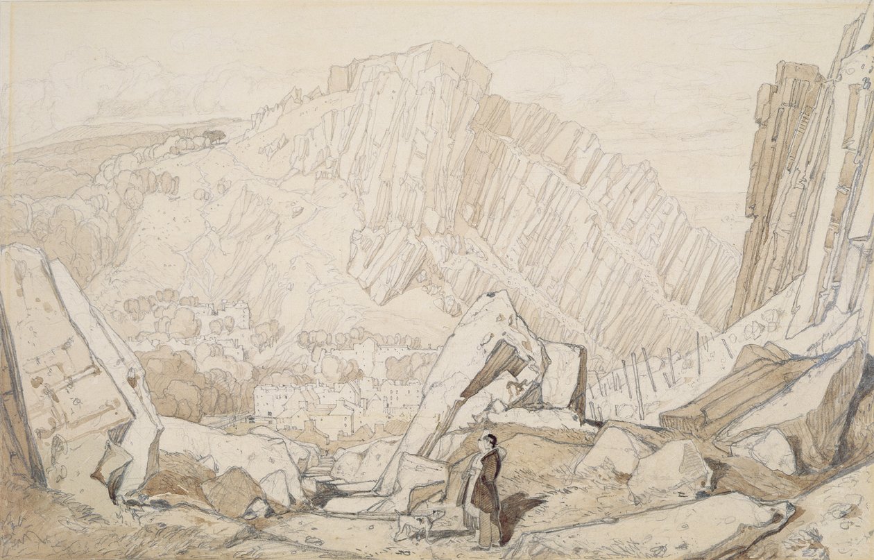Domfront I, Normandy-sarjasta (lyijykynä & pesu paperille) tekijältä John Sell Cotman