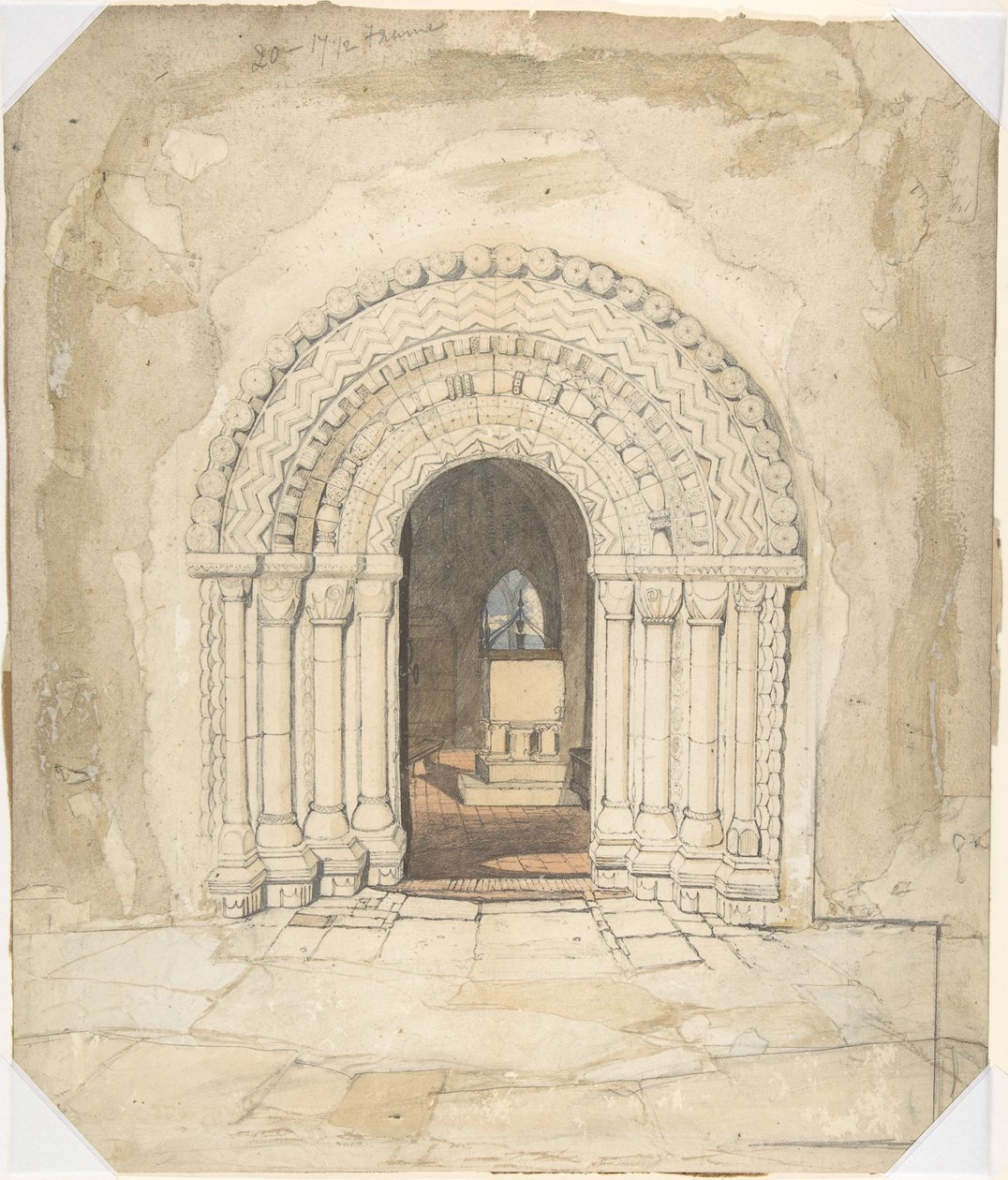 Heckinghamin kirkon oviaukko tekijältä John Sell Cotman