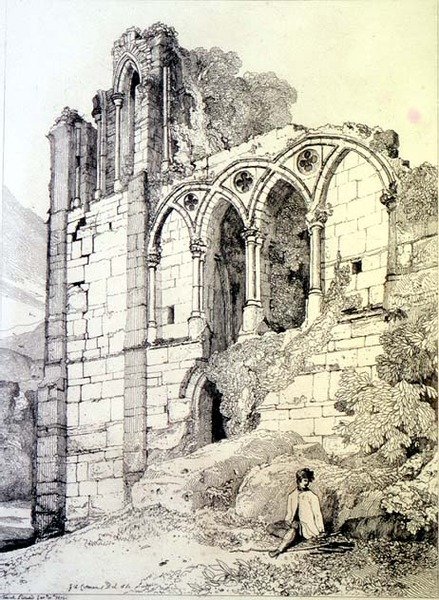 Easeby Abbey, Yorkshire, n. 1811 (etsaus) tekijältä John Sell Cotman