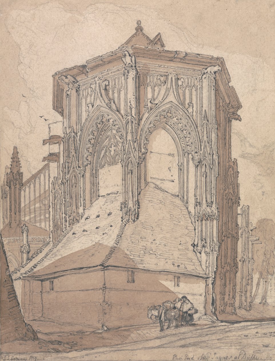 Saint Jacquesin itäpää Dieppessä, Normandiassa tekijältä John Sell Cotman