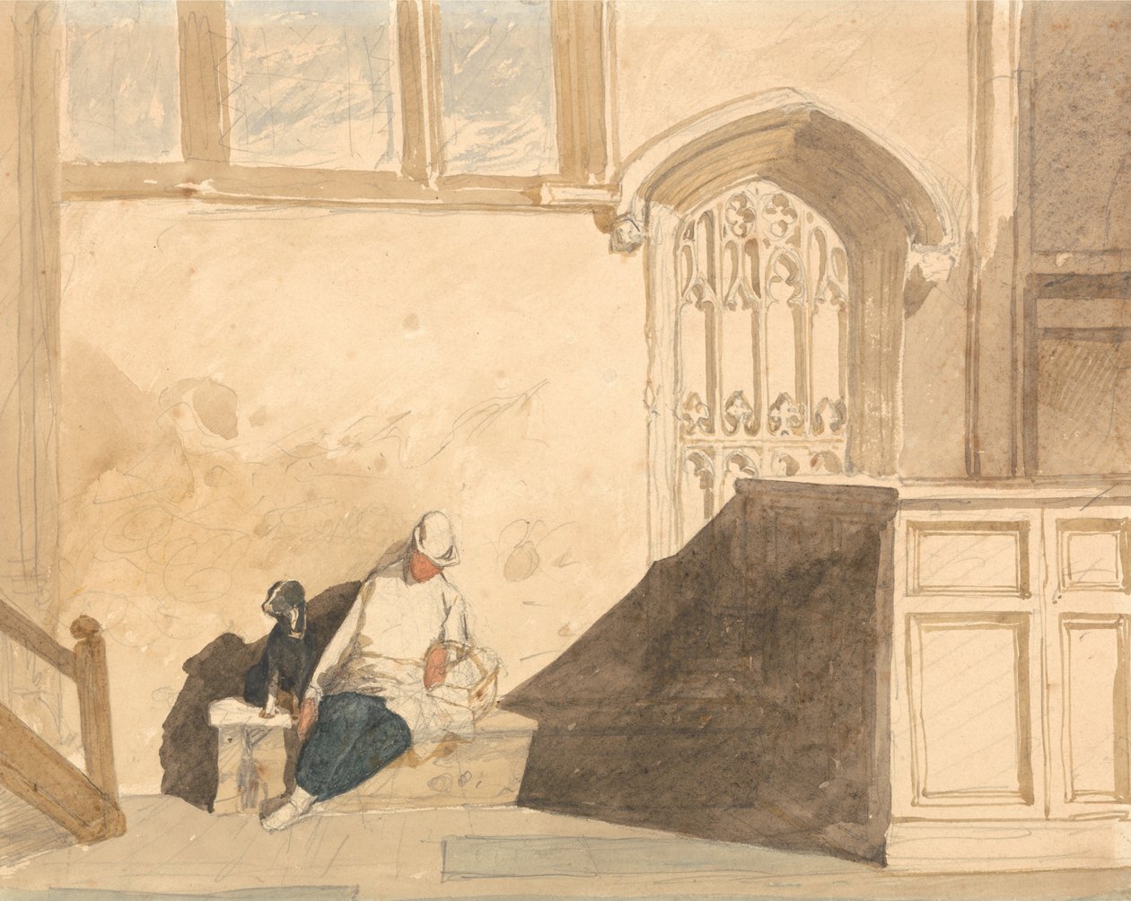 Nukkuva juoksupoika kirkossa tekijältä John Sell Cotman
