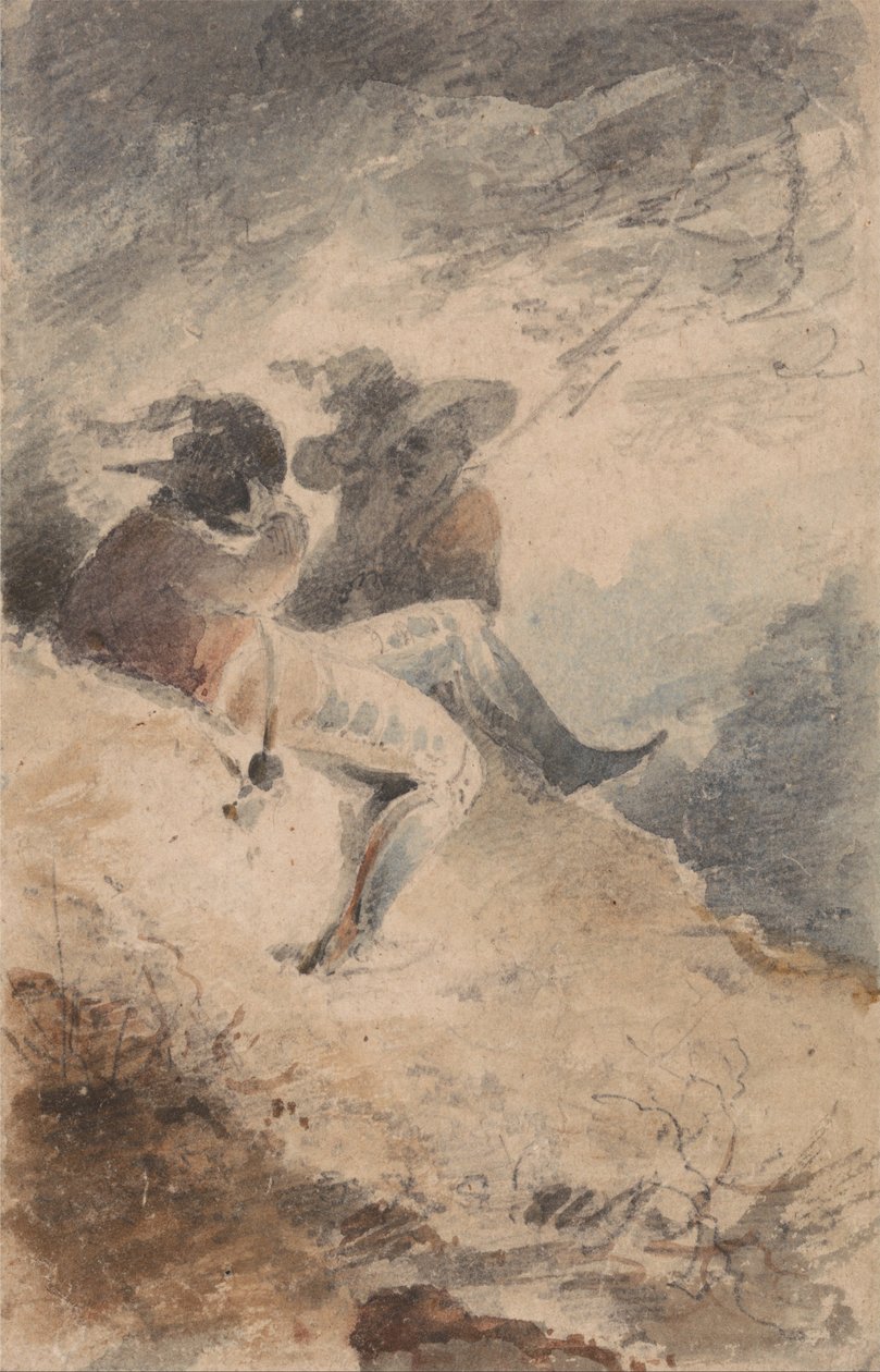 Fantastiset hahmot istuvat röykkiöllä tekijältä John Sell Cotman