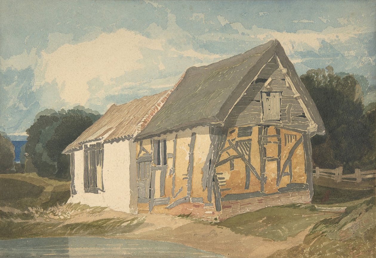 Maatilarakennus lammen rannalla, 1808-11. tekijältä John Sell Cotman