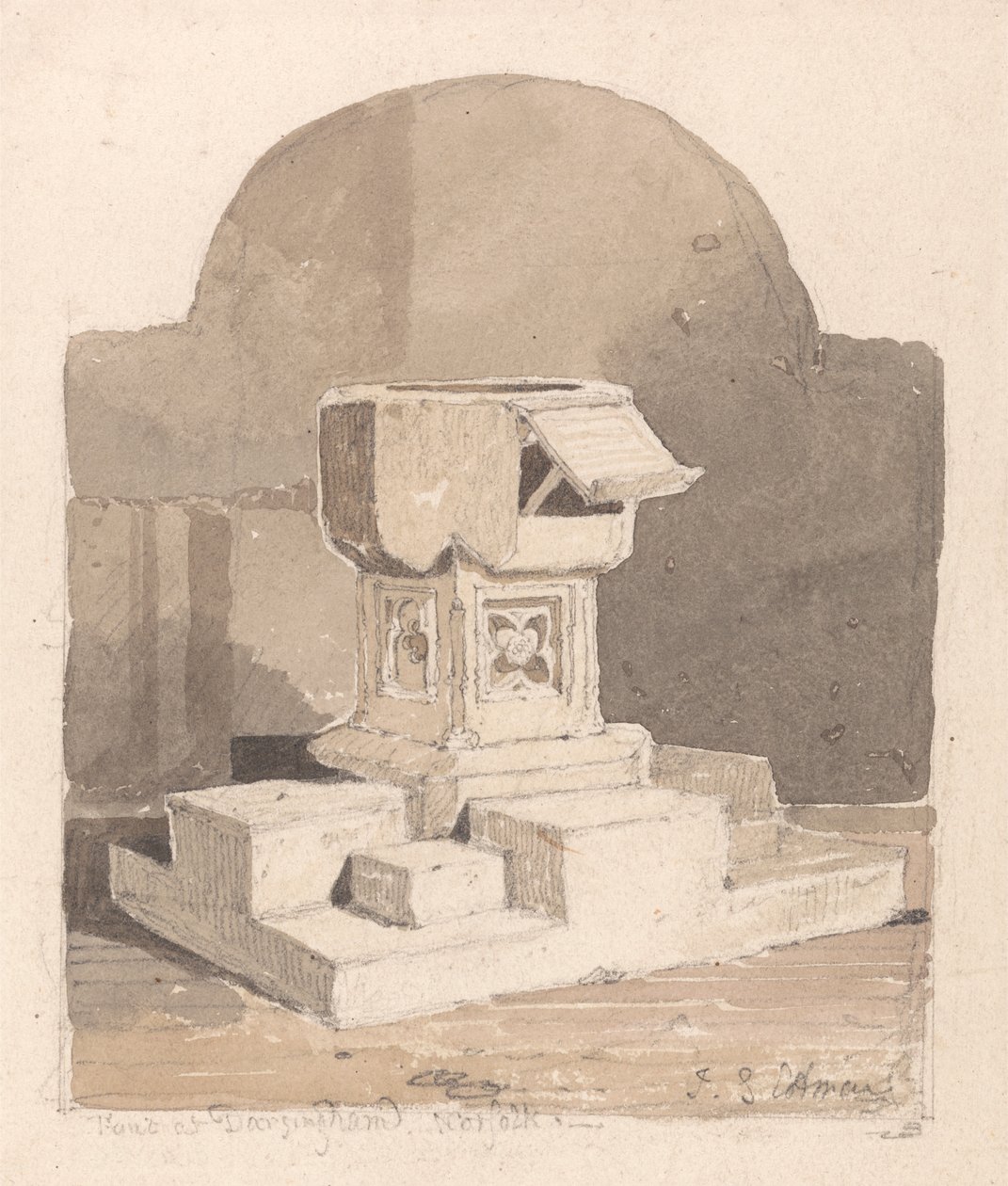 Fontti Dersinghamin kirkossa, Norfolkissa tekijältä John Sell Cotman