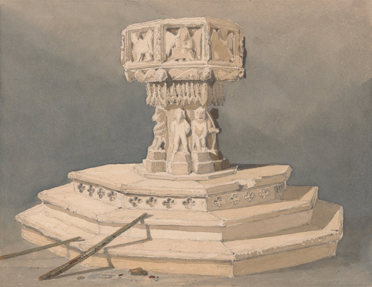 Fontti Happisburgh Churchissa, Norfolkissa tekijältä John Sell Cotman