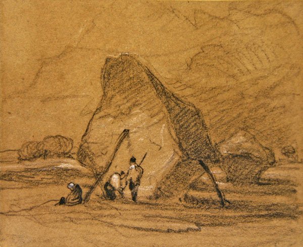 Heinäsuovat (musta liitu korotettu valkoisella paperilla) tekijältä John Sell Cotman
