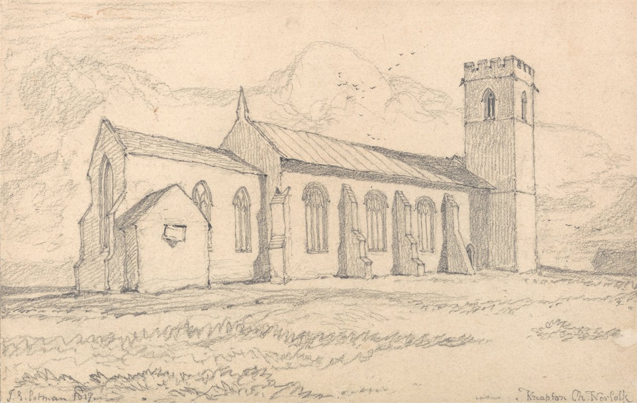 Knaptonin kirkko, Norfolk, koillisesta katsottuna tekijältä John Sell Cotman