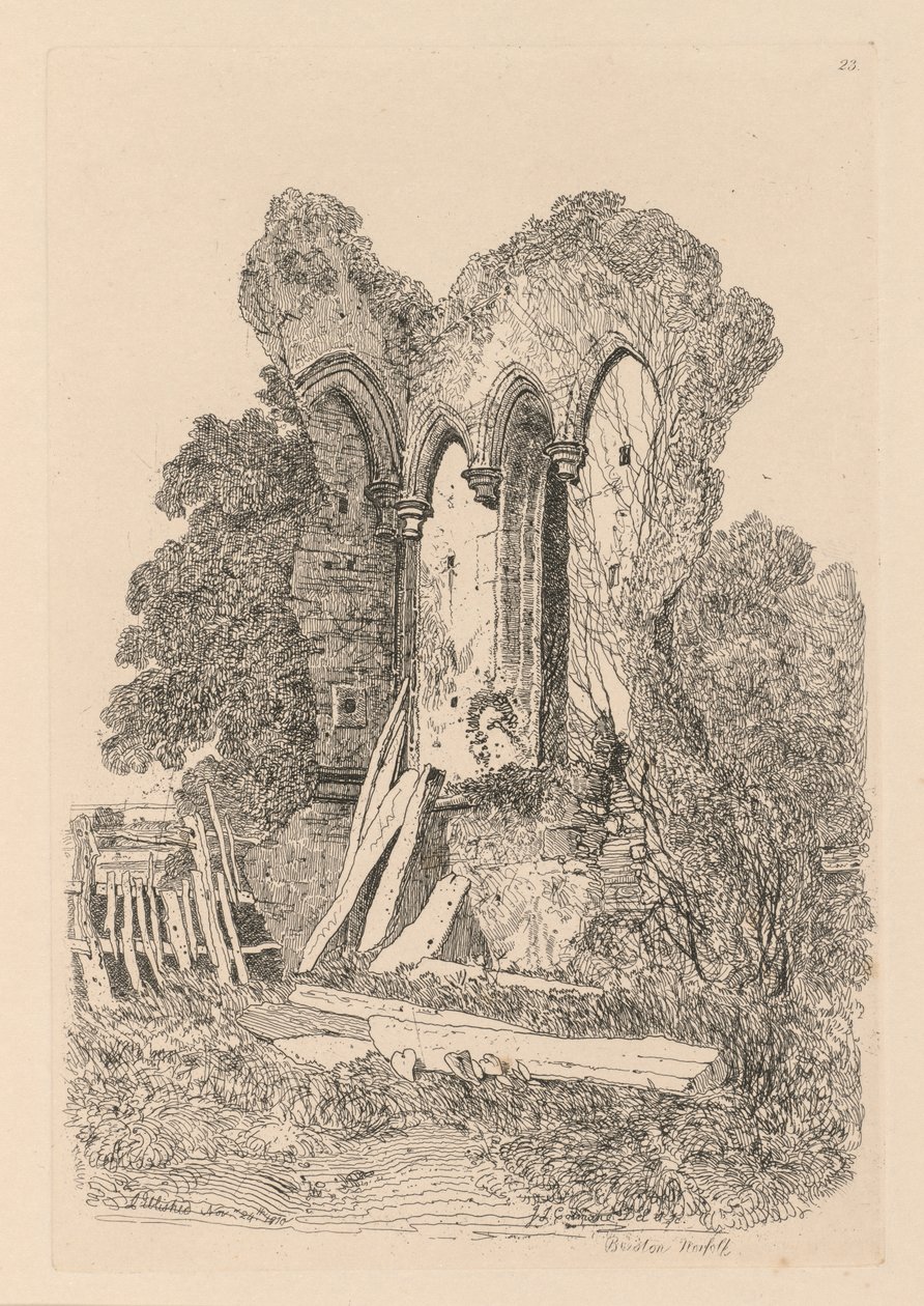 Tutkimuskirja: Levy 23, Ruins at Beeston, Norfolk: Ei. 3 tekijältä John Sell Cotman