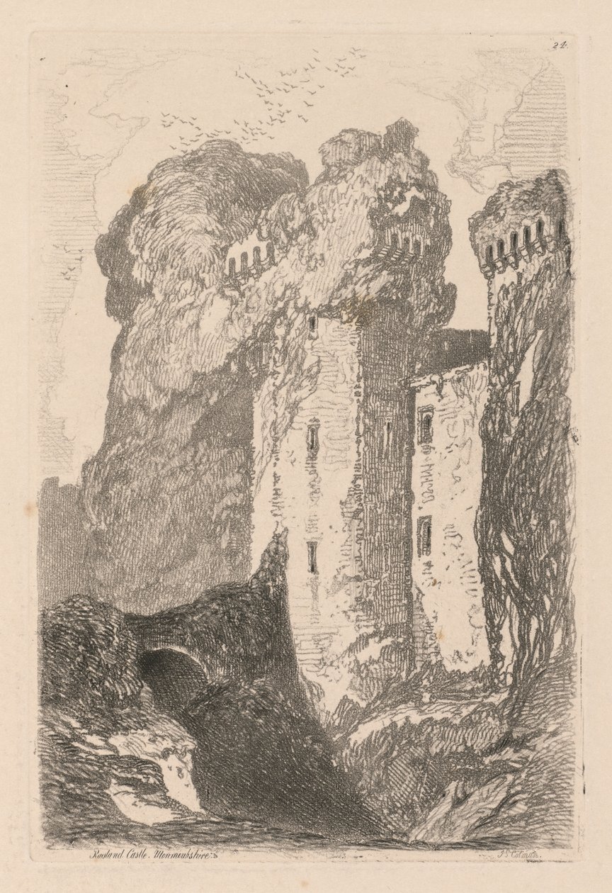 Liber Studiorum: Plate 24, Ragland Castle, Monmouthshire tekijältä John Sell Cotman
